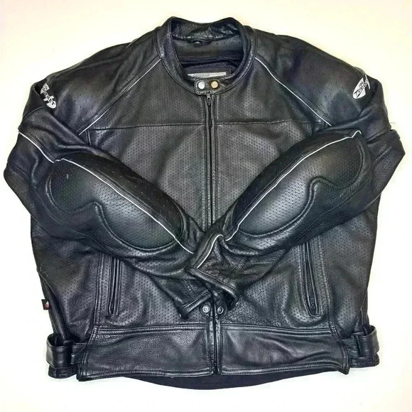 Joe Rocket Sonic' Mens Black Perforated Leather Motorcycle Jacket Size 2XL